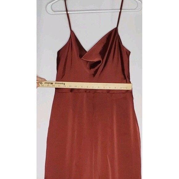 Express Wide Leg Jumpsuit Small Sleeveless Cowl Maroon Bronze Satin Shiny NYE - Picture 9 of 11